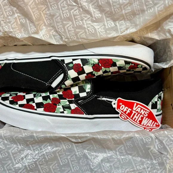 Vans Custom Classic Slip-on Checkerboard Roses - Picture 2 of 8